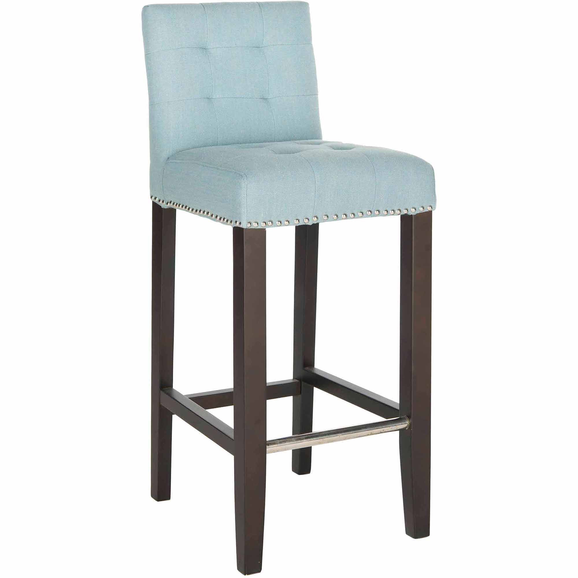 SAFAVIEH Thompson Rustic Glam Tufted Bar Stool with Footrest, Sky Blue