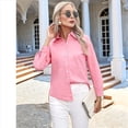thumbnail image 4 of Camisas de Vestir de Larga con Botones para Mujer, Blusas de Oficina con Cuello Antiarrugas. Rosa XXL, 4 of 9