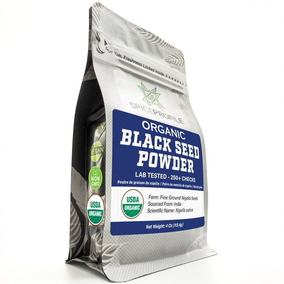Spice Profile USDA Organic Black Seed Nigella Powder, Lab Tested, Resealable 4 oz Pouch, Nigella Sativa, Kalonji Powder, Polvo de Semilla Negra