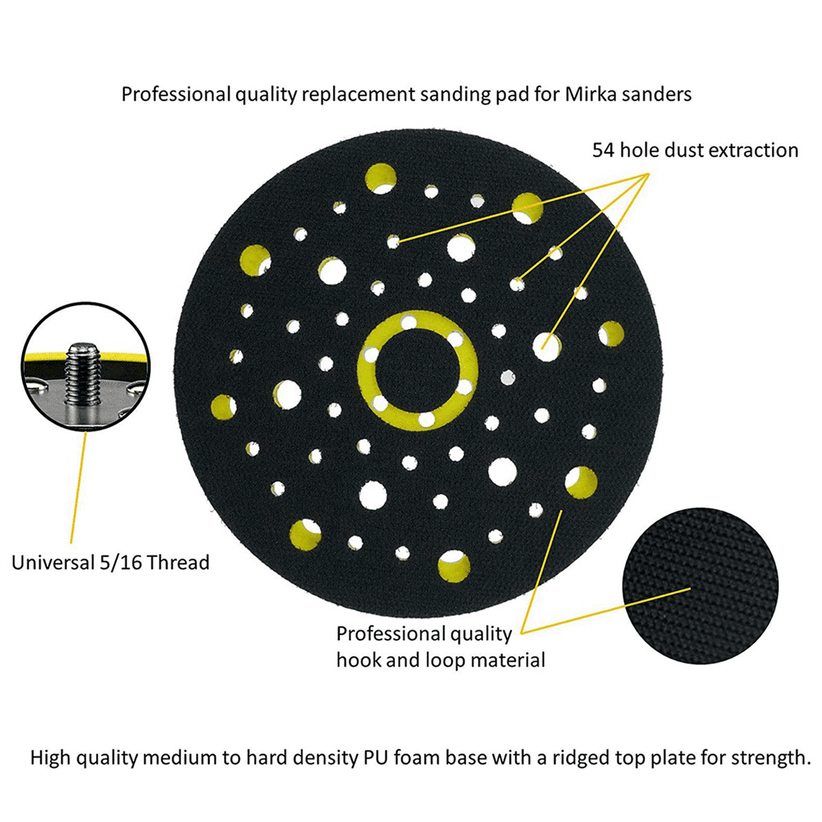 6 Pcs 150mm 5/16 Thread 52 Hole Medium Density Random Orbital Sander Hook & Loop Backing Pad for CEROS DEROS