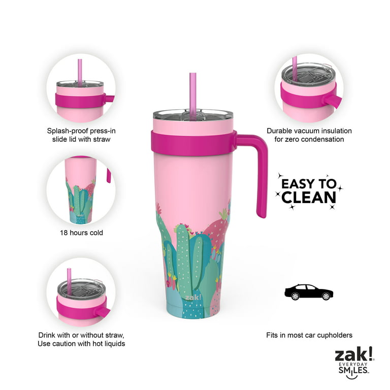  Cactus Cups 40oz stainless steel insulated tumbler, no spill  lid, handle & 2 straws, Cup holder friendly & dishwasher safe