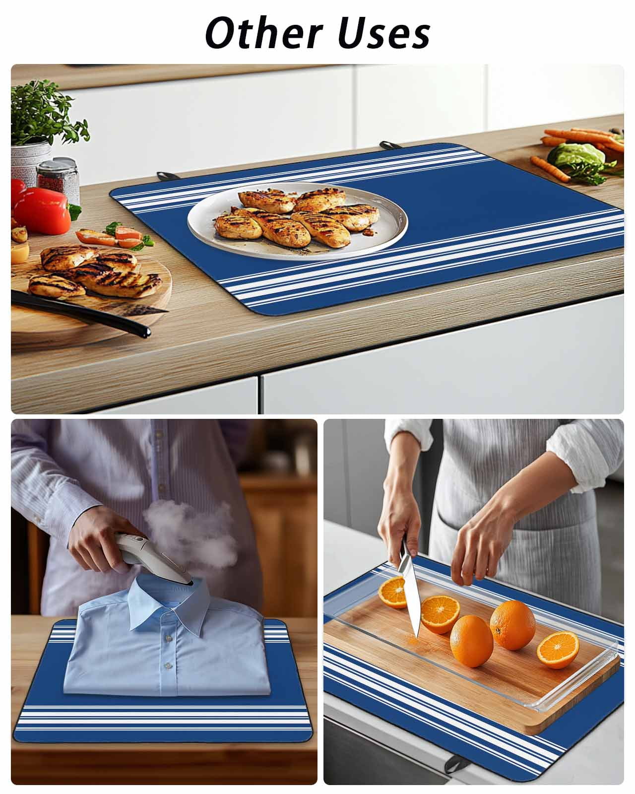 Stove Top Covers for Electric Stove, Blue Striped Glass Stovetop Cover Protector, Farmhouse Blue White Stripes Induction Cooktop Protector Oven Mat for Kitchen Countertop 24"x21"