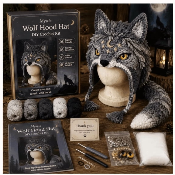 2026 Fantasy Hood Hat DIY Crochet Kit Fun Hands-On Yarn Project, Step-by-Step Guidance for Beginner to Intermediate Crafters