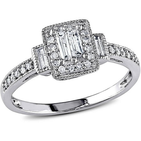 Got Baguette - 1/3 Carat T.W. Baguette and Round-Cut Diamond 10kt White Gold Engagement Ring