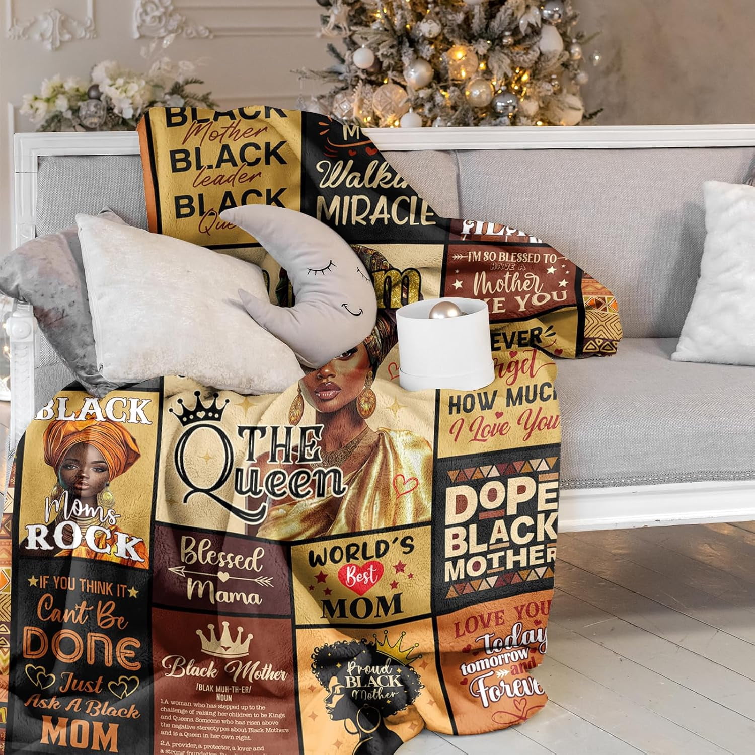 African American Gifts for Mom Blanket 60"X50", Black Mom Birthday Gifts, Afro Encouragement Inspirational Gifts Idea for Black Mama Women Mother 's Day