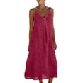 thumbnail image 2 of Summer Dresses for Women Casual Backless Spaghetti Strap V Neck Loose Flowy Beach Vacation Maxi Cotton Linen Dress,Sizes S-2XL, 2 of 6