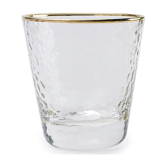 Clear Crystal Glasses with Gold Rim, Handblown Hammered Glass Tumblers for Water, Juice, Cold and Hot Drinks, Whiskey, Cocktail