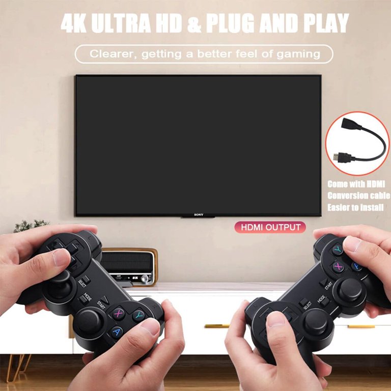 Retro Games Console, Game Stick met 2 Game Controllers, 20000 Games Plug and Play Game Consoles, Draadloze Controller 64G/128G 4K HDMI Output TV Stick