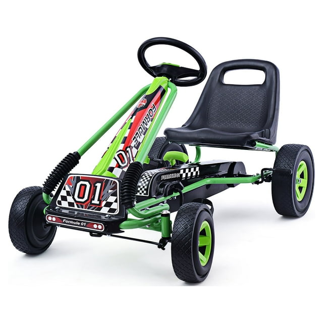 Costway Kart à Pédales 4 Roues Jouet à Chevaucher pour Enfants avec Siège Ajustable Vert
