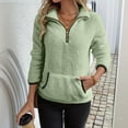 thumbnail image 4 of BODOAO Women Sherpa Fleece Pullover Quarter Zip Long Sleeve Fluffy Soft Sweaters Jacket Plus Size Winter Coats with Pockets Fall Warm Oversized 3/4 Zip Sweatshirt Winter Tops Coat Light green M, 4 of 5