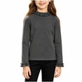 thumbnail image 2 of Girls Ruffle Mock Neck Long Sleeve Top, Solid Color Pullover Shirt with Ruffle Cuffs, Casual Fall Winter Kids Clothing | Akmoler,Gray 11-12 Years, 2 of 9