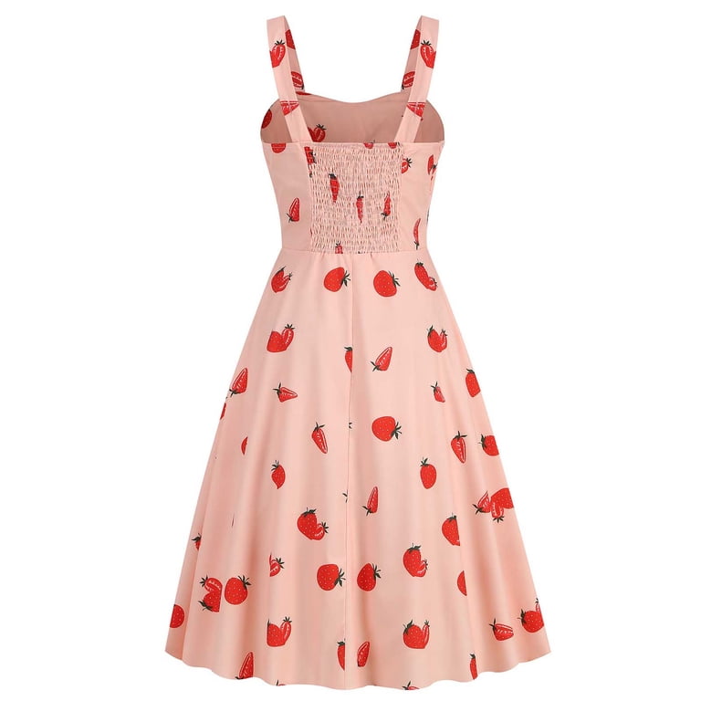 KIHOUT Women's Elastic Drawstring Dress Wide Strap Blouses Slim Fashion Ladies  Strawberry Dress - Walmart.com