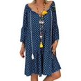 thumbnail image 5 of Robe d'Été Manches Longues Col en V Robe Col Femme Robe Imprimée Ample, Bleu, S, 5 of 5