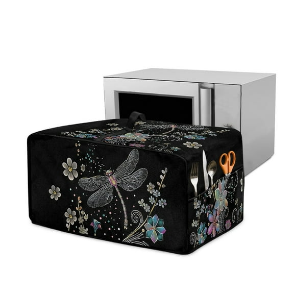 Renewold Toaster Oven Cover Stain-Resistant Air Fryer Smart Oven Protector with Storage Pockets Easy Clean Kitchen Appliance Accessories, 18.5 x 14.5 x 9 Inches, Dragonfly Flower Black