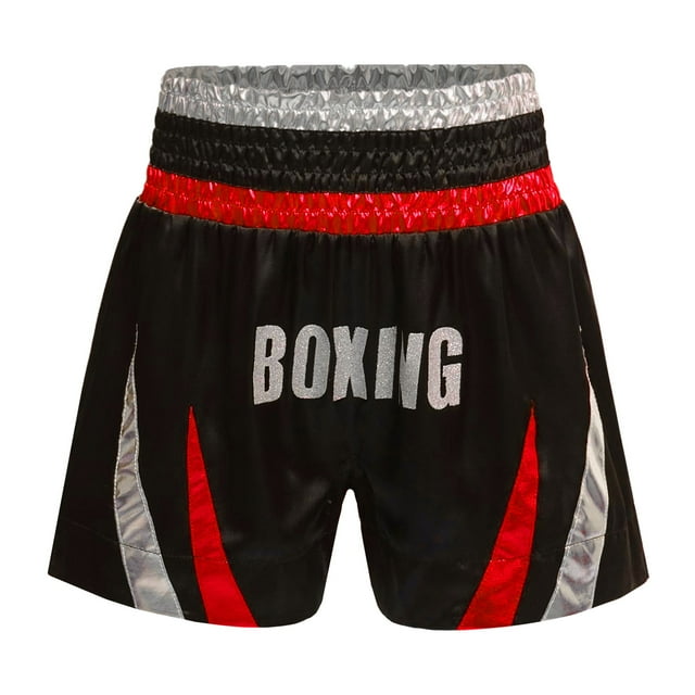 Alvivi Kids Boys MMA Training Boxing Shorts Boxer Trunks Metallic Patchwork Side Split Satin Short Red&Silver 12