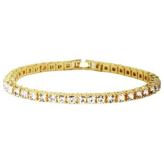 Simone Chic Distinctive Classic Tennis Bracelets - Your Choice 3mm or 5mm Diamonds w/ Sizes Ranging from 6.5" to 9" - Timeless Iced Sparkle (3mm Gold, 9)