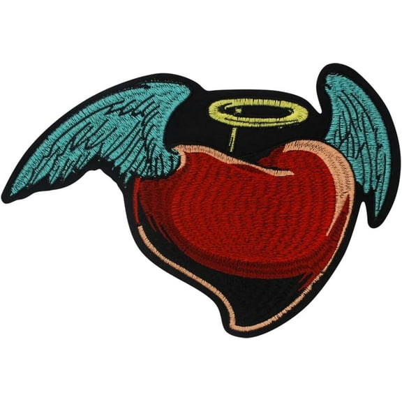 Decorative Embroidered Appliqué with Heart, Wing and Thorny Rose Design Iron on Sew on DIY Jacket Backpack Decorated