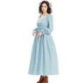 thumbnail image 4 of SWSMCLT Women's Spring Dresses Long Sleeve Casual Square Neck High Waist Peasant A Line Dress Swing Dress Cute Blue Large, 4 of 5