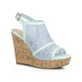 thumbnail image 1 of BLISSFUL STEP Women's Shoes Open Toe Platform Heel Laces Wedge Sandals Blue Flower 7, 1 of 7