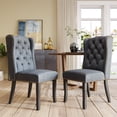 thumbnail image 1 of Cotton Fabric Solid Wood Dining Chairs, Accent Parsons Diner Chairs Upholstered Fabric Dining Room Chairs Wingback and Button Tufting Kitchen Chairs with Solid Wood Legs (Dark Gray,Set of 2), 1 of 9
