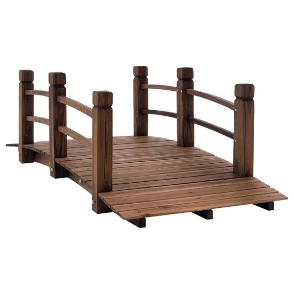 Fir Wood Garden Bridge Arc Walkway with Side Railings for Backyards, Gardens, and Streams, Stained Wood, 60" x 26.5" x 19"
