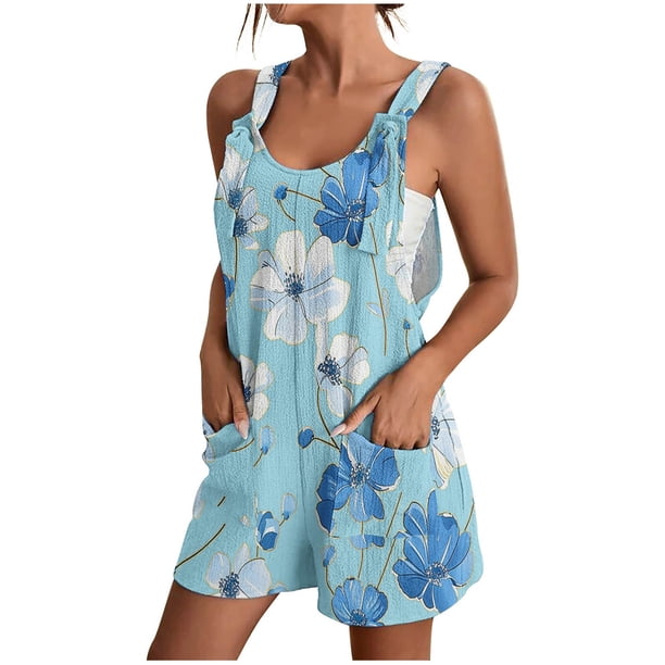 Pantalones Cortos de Mujer Casual Suspender Impresión Pantalones Cortos de Bolsillo, Pantalones Cortos de Mujer con Bolsillos