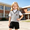thumbnail image 4 of Boys Girls Knit Vests,Kids Preppy Casual Cable Knit Sleeveless V-Neck Cartoon Embroidered Knit Vest Tops, 4 of 4