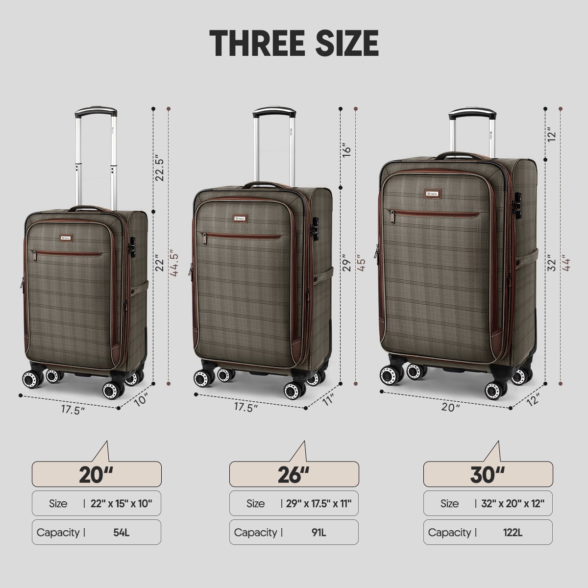 3 Piece Softside Luggage Set Lightweight Spinner Expandable Suitcases with TSA Lock, 20"/26"/30", XJ2511#6