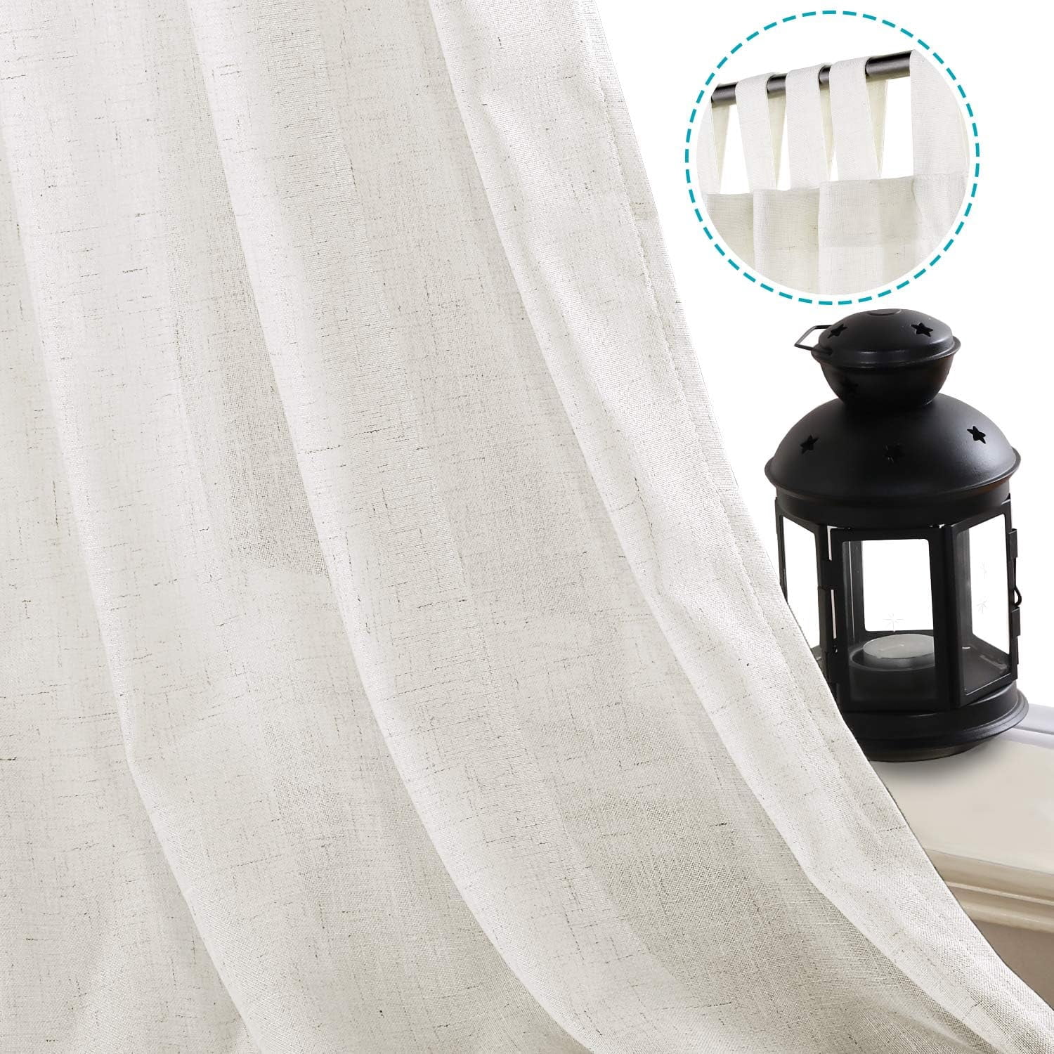 PrimeBeau Natural Linen Texture Semi Sheer Privacy Window Panels, 52" W x 63" L, Ivory
