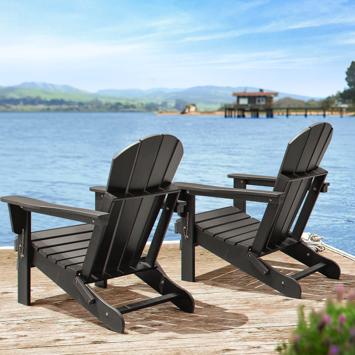 Lacoo Folding Adirondack Chair All Weather Resistant Resin Outdoor Patio Chair, Black - image 2 of 7