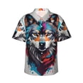 thumbnail image 1 of Balery Tie-Dye Wolf Head Camisas hawaianas de manga corta para hombre, camisas playeras de corte holgado, camisas de vacaciones con botones,X-Large, 1 of 7
