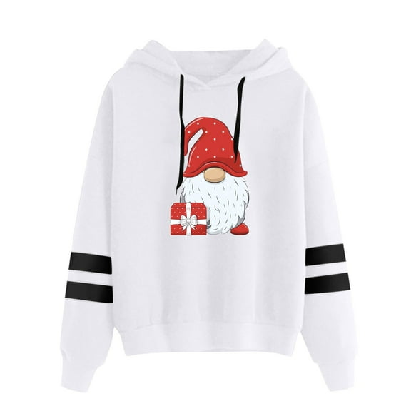 Fiaer Christmas Hoodies for Women Graphic Plus Size Xmas Hooded Sweatshirts Long Sleeve Drawstring Holiday Tops White XL