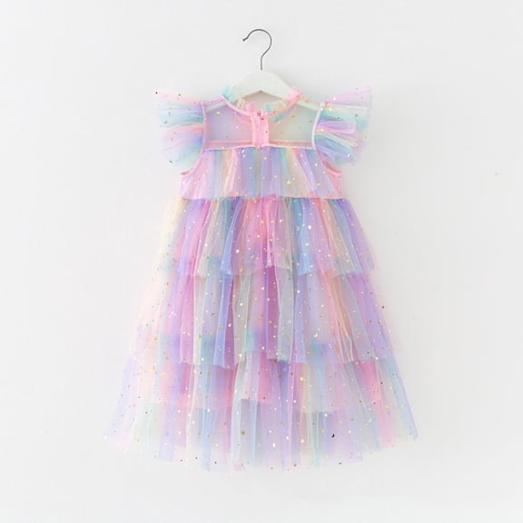JIAYUE Carnival Dresses For Girls Stars Sequins Tank Sleeveless Mid-Length Crew Neck For Children Breathable Dresses