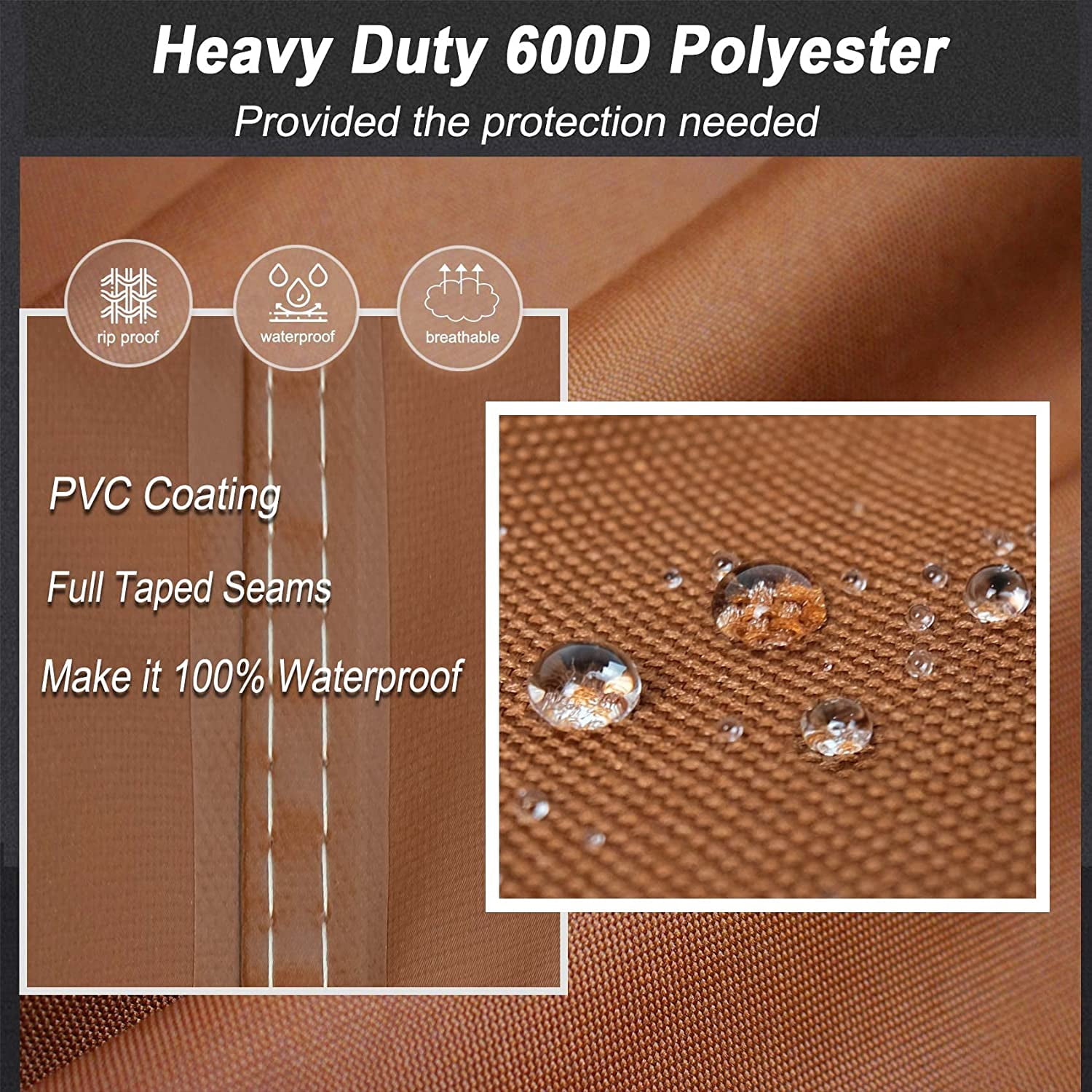 Outdoor BBQ Grill Cover 60 Inch 3-4 Burner Waterproof Heavy Duty Patio Barbecue Cover for Weber, Char-Broil, Brinkmann, Jenn Air, Nexgrill Grills and More, Brown