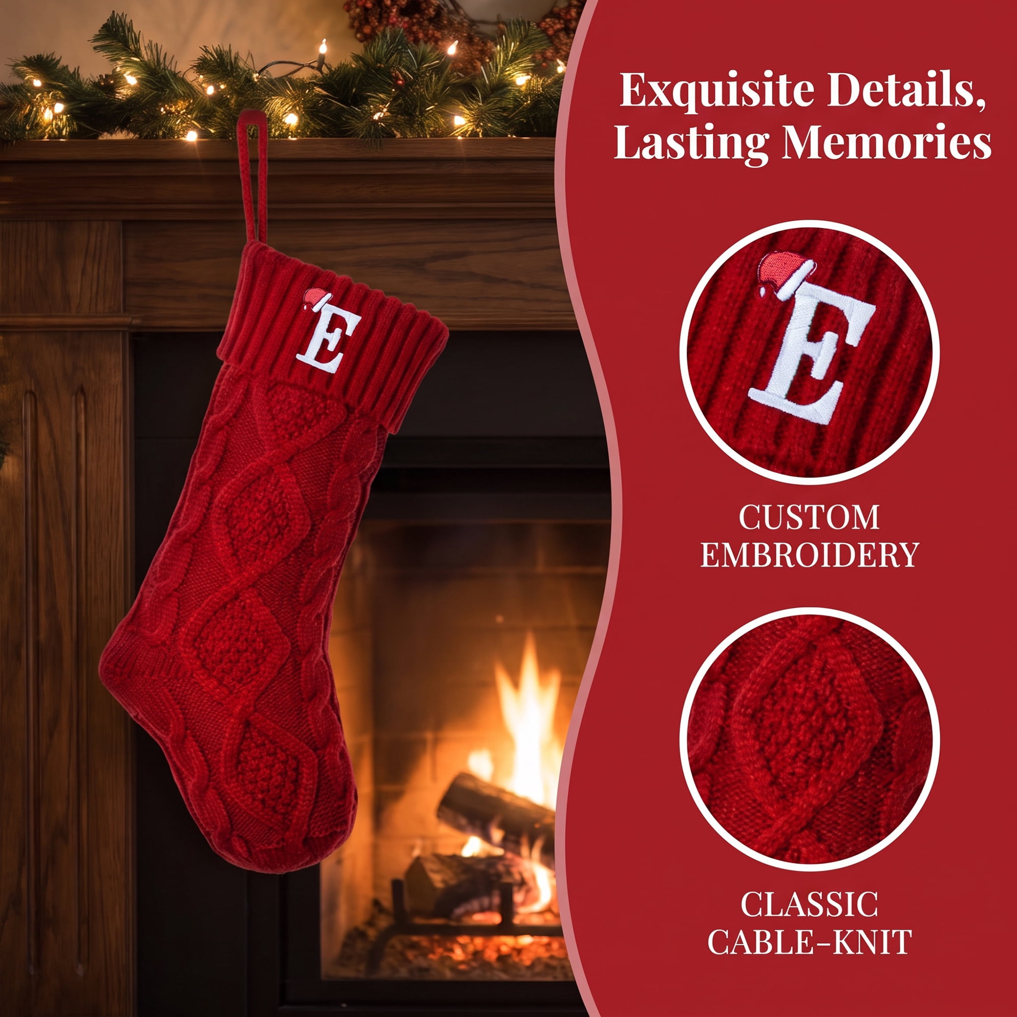 Unique Bargains Canine Bone Christmas Stocking Luxury Puppy Holiday Keepsake Sack Red Letter E 17"