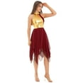 thumbnail image 4 of Aislor Women Sleeveless Color Block Lyrical Dance Costume Chiffon Hem Shiny Praise Dance Tunic Dress Burgundy S, 4 of 7