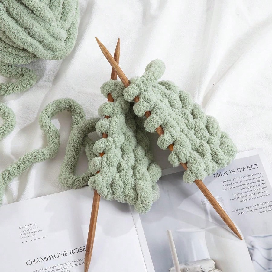 Sage Green Chunky Chenille Yarn for Crocheting Bulky Thick Fluffy Yarn for Knitting er Bulky Chunky Yarn for Hand Knitting Blanket Soft Plush 8 Jumbo Pack 27 yds 8 oz Each Skein