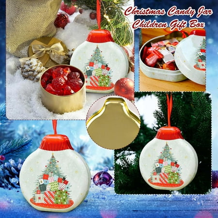 

PhoneSoap Christmas Decoration Christmas Round Tinplate Box Christmas Candy Jar Child Gift Box Pendant light green