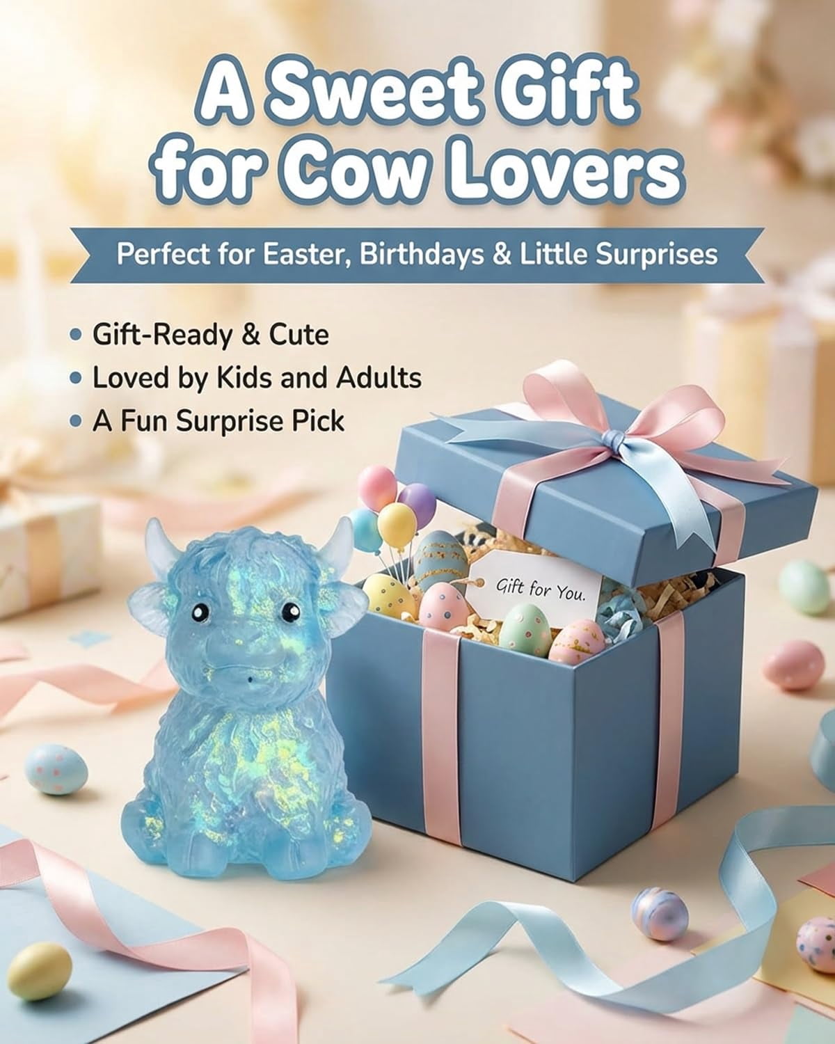 Highland Cow Squishies Glitter Squishy Soft Slow Rising Pocket Cute Stress Ball Sensory Squeezing Cute Squeeze for Adults Fidget Highlandcow Relief Cows Squishiesfidget Ball