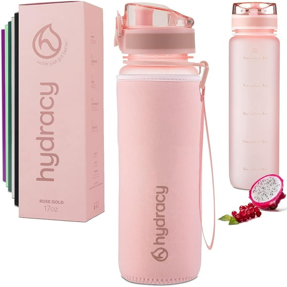 Hydracy Bouteille d'Eau Motivationnelle 17 oz avec Marqueur de Temps, Bouteille d'Eau Réutilisable avec Sangle, Couvercle Anti-Fuite, Bouteille d'Eau pour Enfants avec Heures de Boisson et Filtre à Infusion de Fruits, Cadeau Idéal
