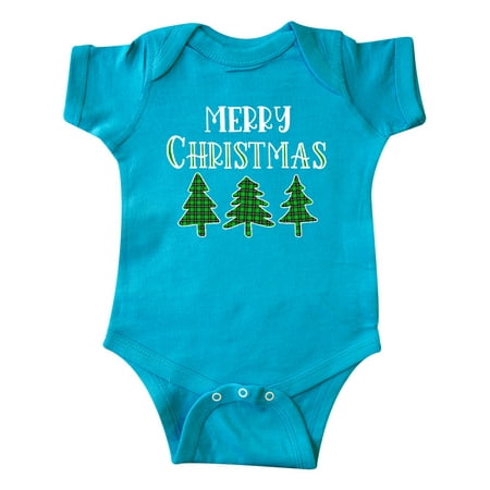 

Inktastic Merry Christmas Green Plaid Christmas Trees Gift Baby Boy or Baby Girl Bodysuit