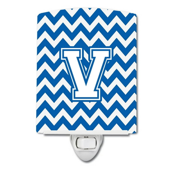 Letter V Chevron Blue and White Ceramic Night Light