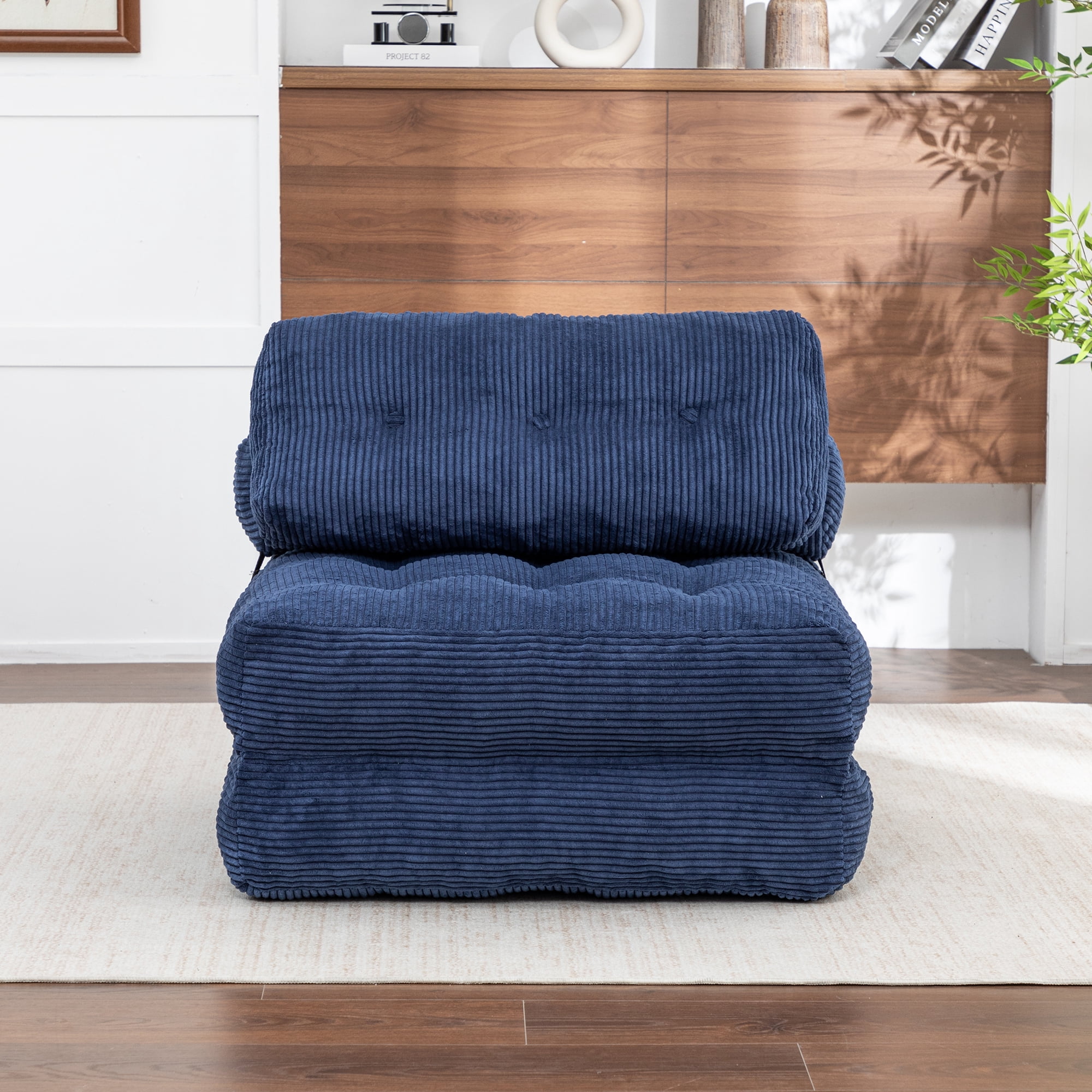 Folding Sofa Bed Chair with Pillow, Convertible Sleeper and Foldable Floor Mattress with Back Support for Living Room and Dorm, Dark Blue