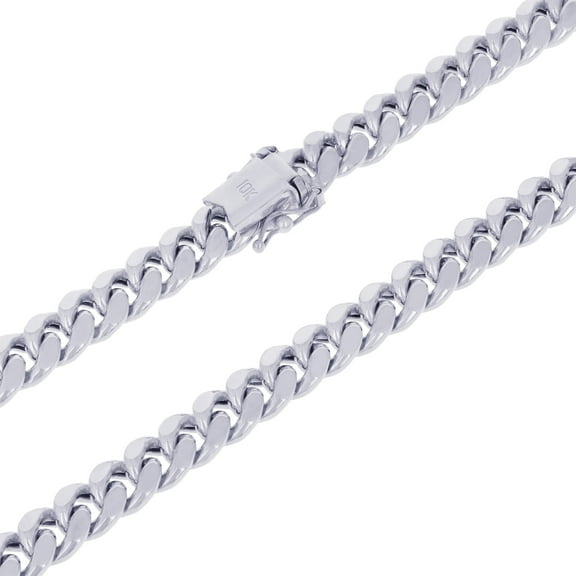 Nuragold 10K Real White Gold Miami Cuban Link 7.5mm Chain Necklace (18"-30") Italian Jewelry for Men