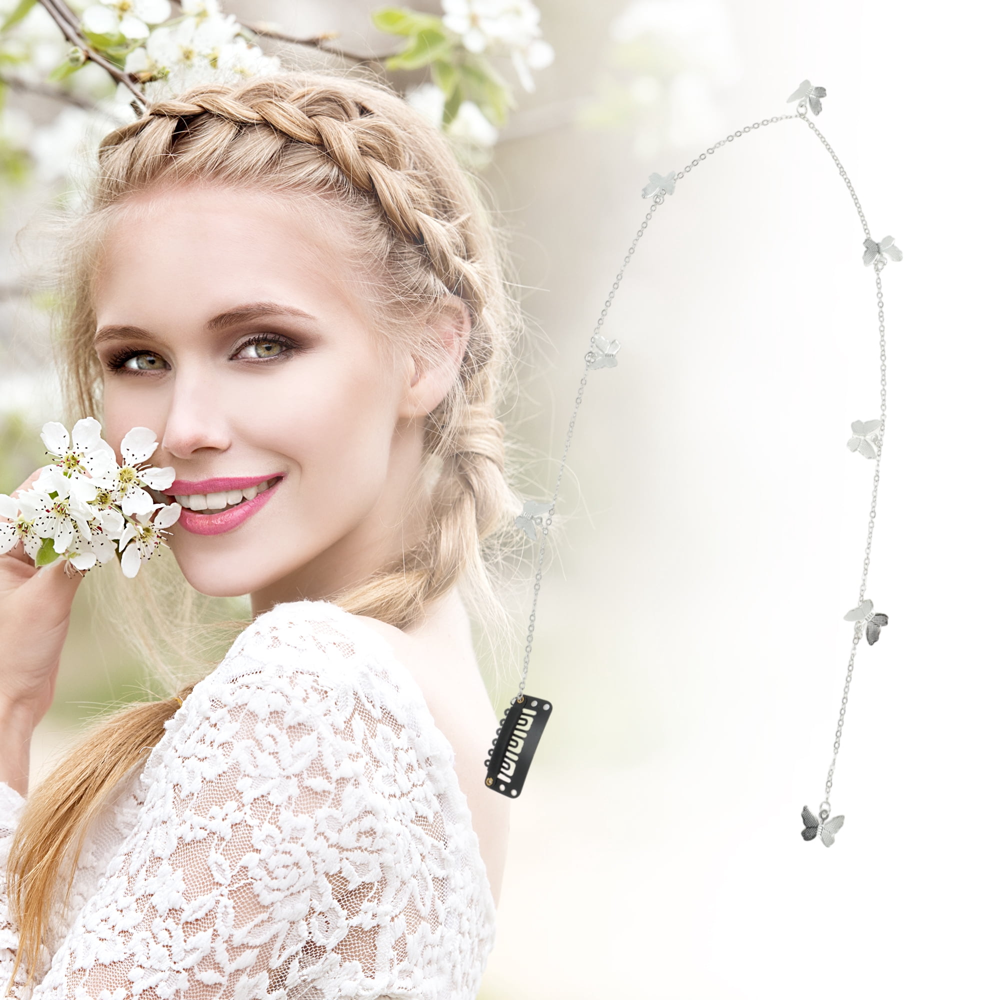 Unique Bargains Elegant Butterfly Braided Hair Chain Stylish Accessory Silver Tone 2Pcs