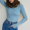 thumbnail image 5 of Women's Mock Turtleneck Long Sleeve Ribbed Knit Fitted Sweater, Soft Thermal Undershirt Tee Light Blue ONE SIZE, 5 of 9