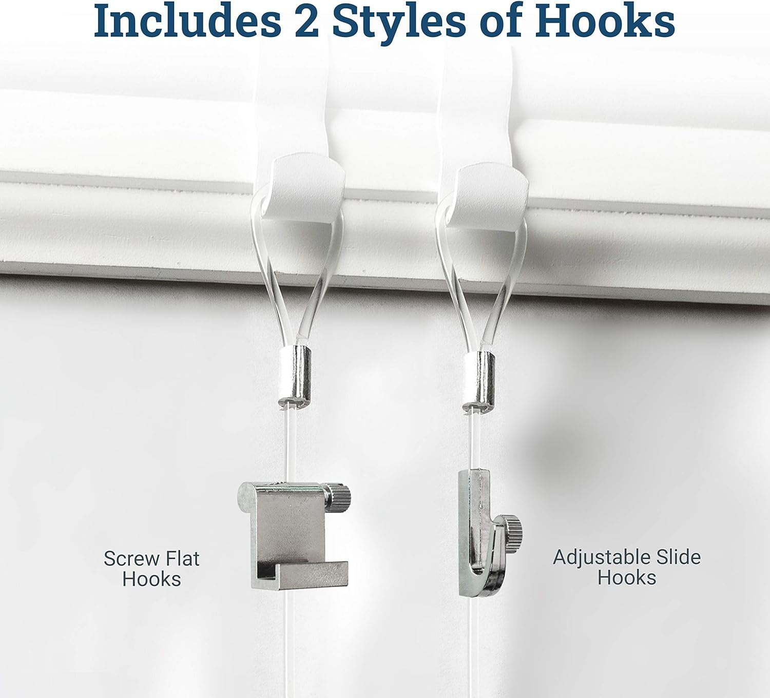 Picture Hang Solutions - White Picture Rail Molding Hooks and Invisible Wire - Gallery Hanging System - Includes Nylon Cord and Adjustable Hooks 5 sets per pack