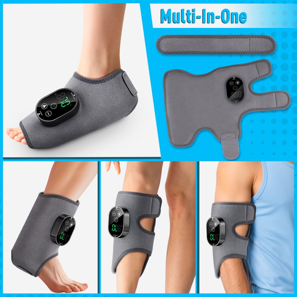 Cordless Foot Ankle Massager, Ankle Heating Pad, Ankles Heated Wrap, Foot Heating Pad with 6 Heat Levels, 3 Timing & Vibration, 3000mAh Battery, Adjustable Strap for Left/Right Feet, Gray 2pcs