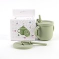 thumbnail image 1 of (Verde) Vaso binaural de silicona 2 en 1 para bebés, resistente a caídas y a altas temperaturas, vaso de agua con pajita para entrenamiento de silicona para niños, 1 of 5