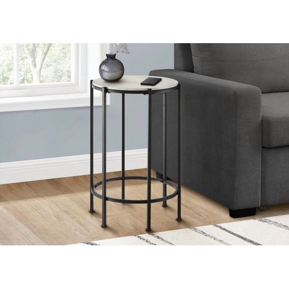 Accent Table, Round, 24"h, Small, Washed Oak Laminate, Black Metal, Contemporary for Living Room & Bedroom